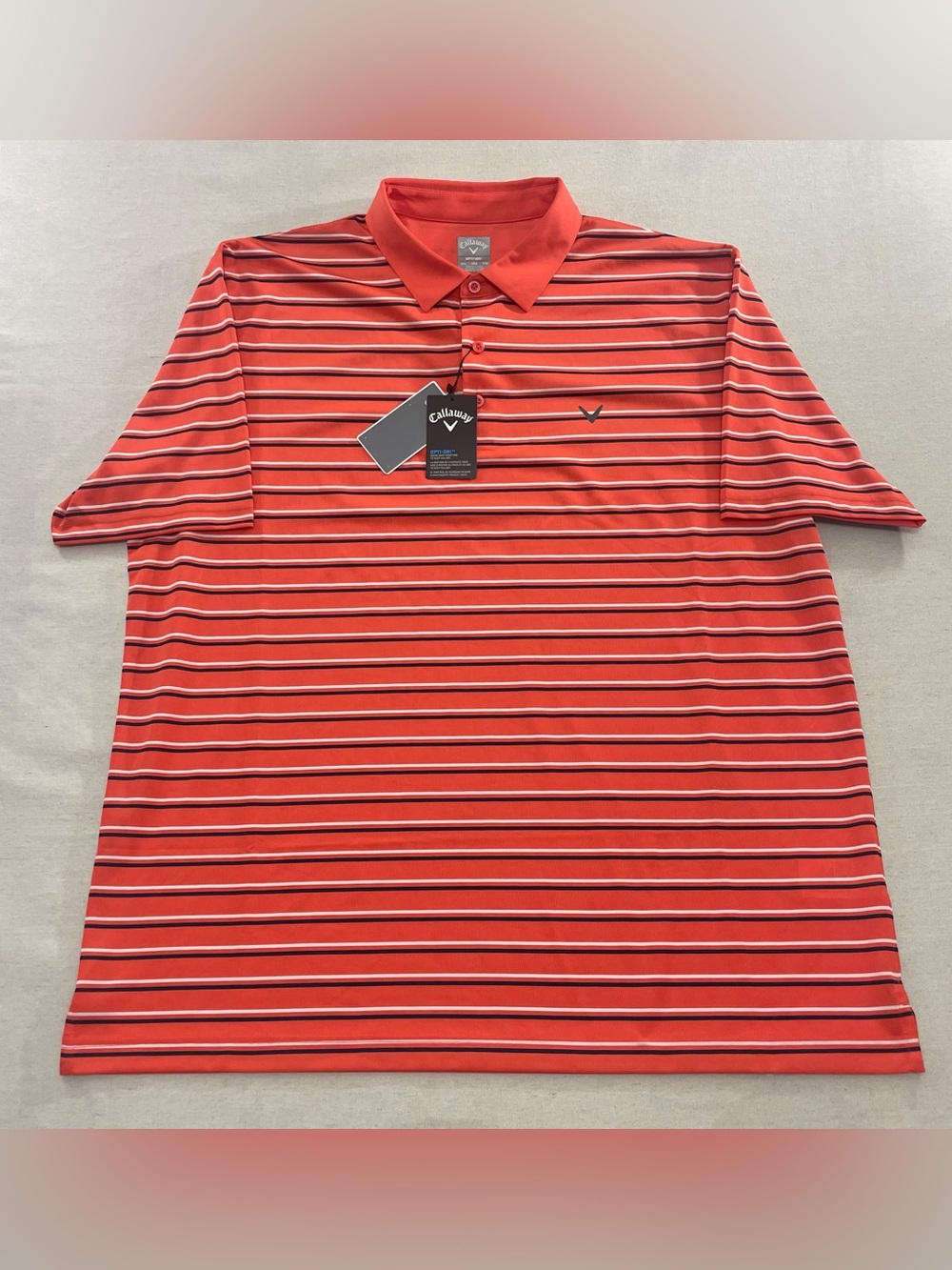 Callaway Opti-Dri Golf Shirt Men's Size XXL Coral Orange White Striped Polo New